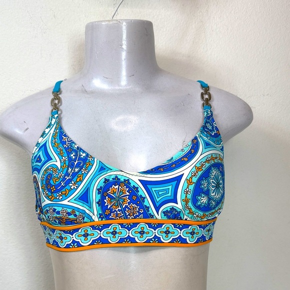 (B3) Trina Turk Orange and Blue Bikini Top, size 4 - Picture 2 of 12